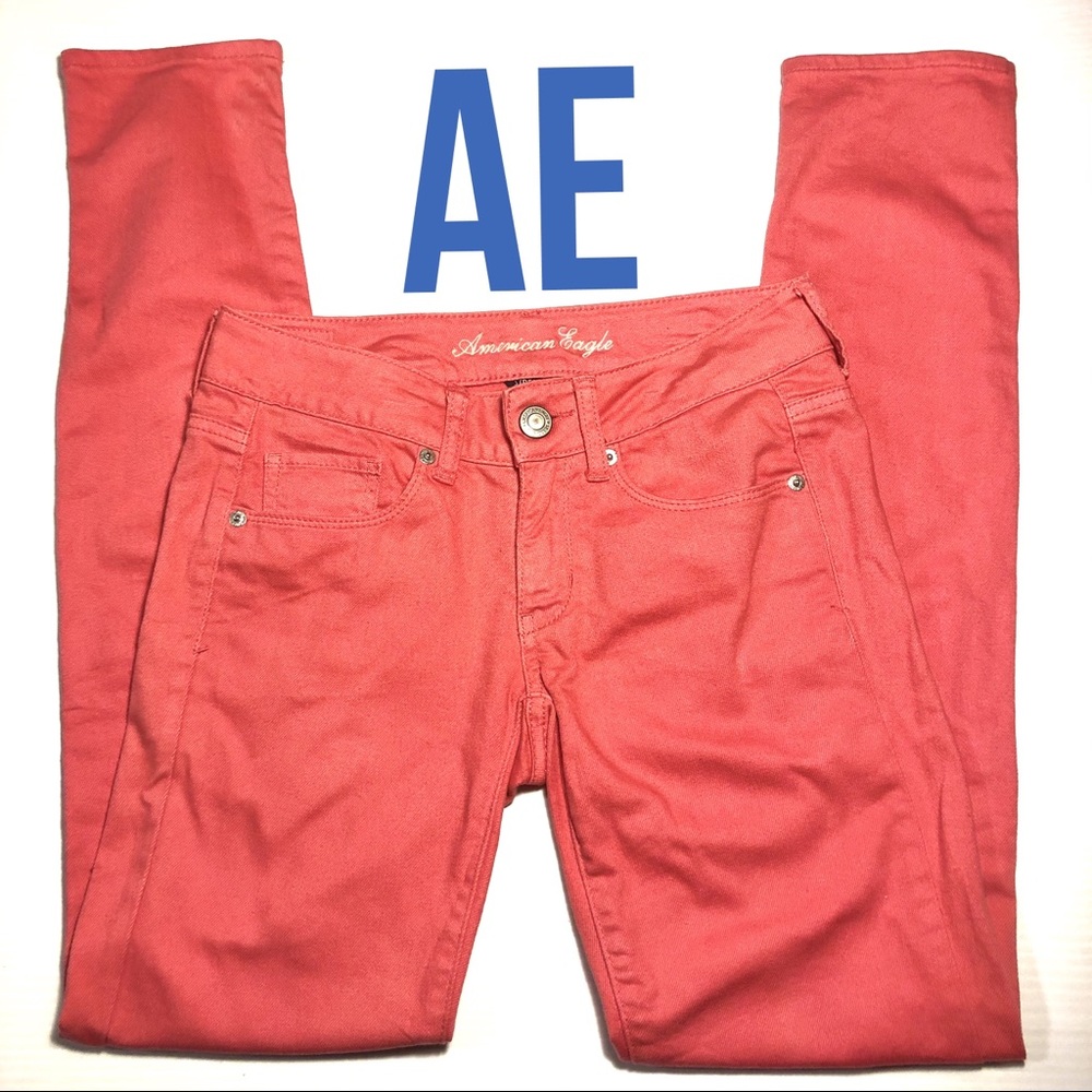 AE Skinny Stretch Jeans in Coral size 2